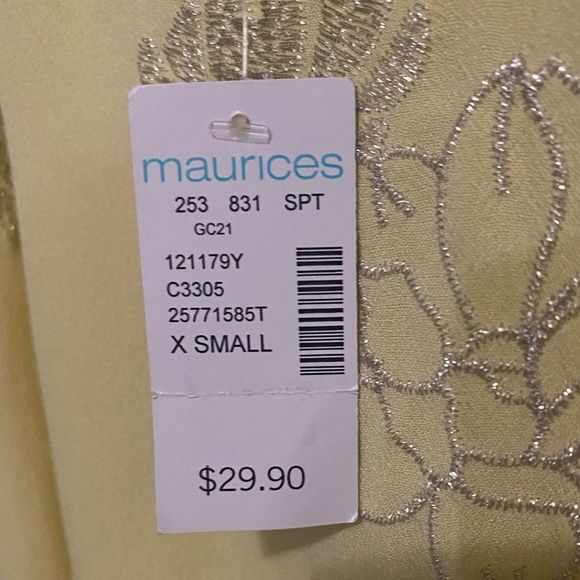 MAURICES Yellow & Silver Embroidered Metallic Scalloped Neckline Cami Size XS - Picture 9 of 14